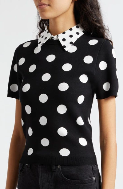 Shop Alice And Olivia Aster Collared T-shirt In Black/ Soft White