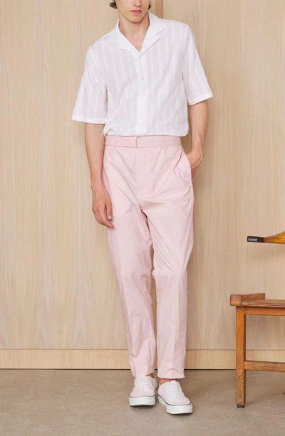 Shop Officine Generale Eren Stripe Short Sleeve Cotton Button-up Shirt In White