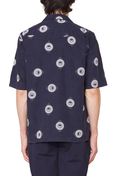 Shop Officine Generale Eren Sun & Moon Print Short Sleeve Button-up Shirt In Night Sky/ Ecru