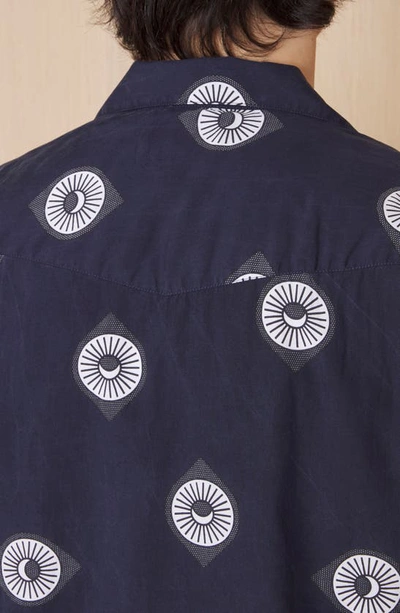 Shop Officine Generale Eren Sun & Moon Print Short Sleeve Button-up Shirt In Night Sky/ Ecru