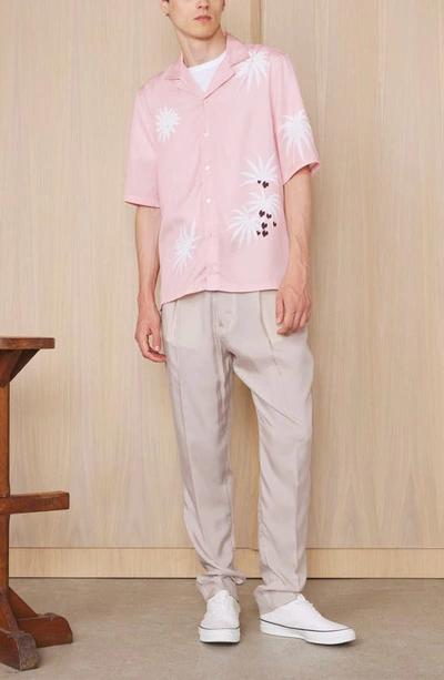 Shop Officine Generale Eren Palm Tree Short Sleeve Button-up Shirt In Smoked Pink/ White