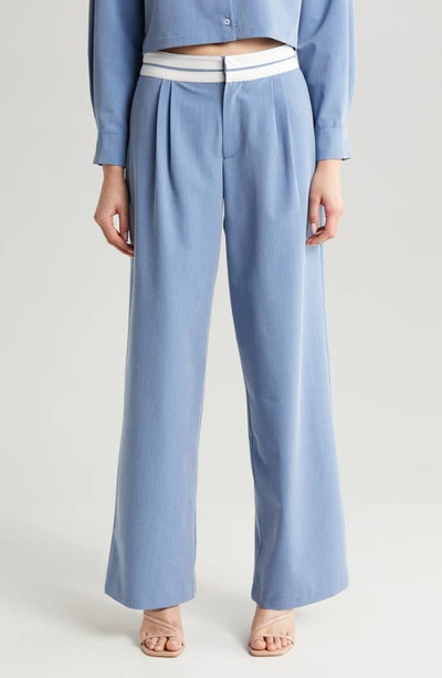 Shop Wayf Preston Pleated Wide Leg Pants In Chambray Blue