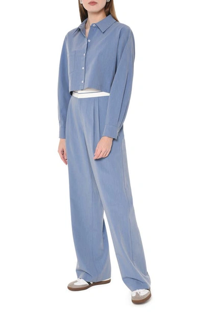 Shop Wayf Preston Pleated Wide Leg Pants In Chambray Blue