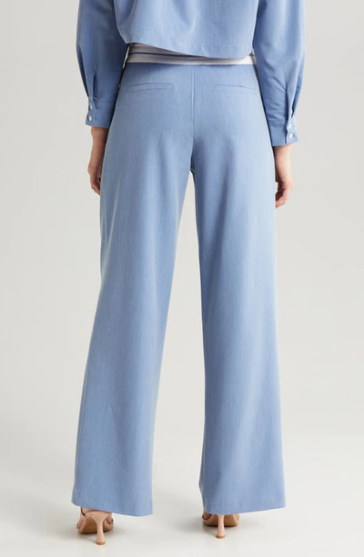 Wayf Preston Wide Leg Trousers In Chambray Blue
