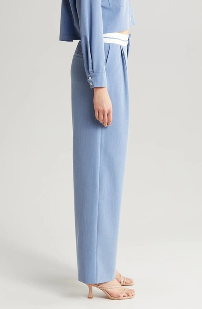 Shop Wayf Preston Pleated Wide Leg Pants In Chambray Blue