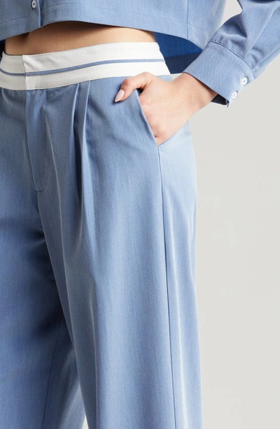 Shop Wayf Preston Pleated Wide Leg Pants In Chambray Blue