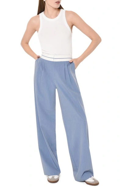 Shop Wayf Preston Pleated Wide Leg Pants In Chambray Blue