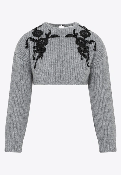 Shop Erdem Alpaca Wool-blend Cropped Sweater In Metallic