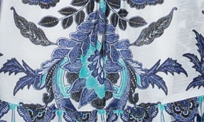 Shop Julia Jordan Metallic Paisley Ruffle Long Sleeve Dress In Blue Multi