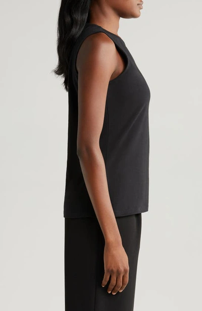 Shop Halogen (r) Sleeveless Stretch Cotton Knit Shell Top In Rich Black