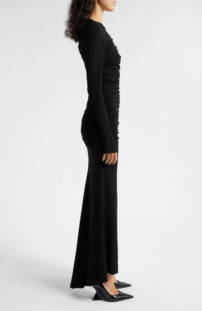 Shop Alice And Olivia Katherina Ruched Long Sleeve Maxi Dress In Black