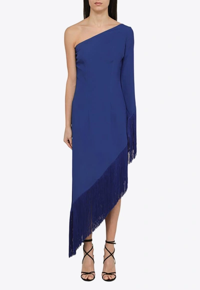 Shop Taller Marmo Asymmetrical Fringed One-shoulder Dress In Blue