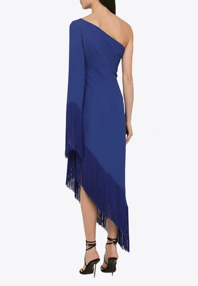Shop Taller Marmo Asymmetrical Fringed One-shoulder Dress In Blue