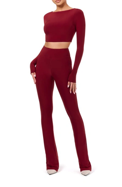 Shop Naked Wardrobe Hourglass High Waist Bootcut Pants In Dark Red