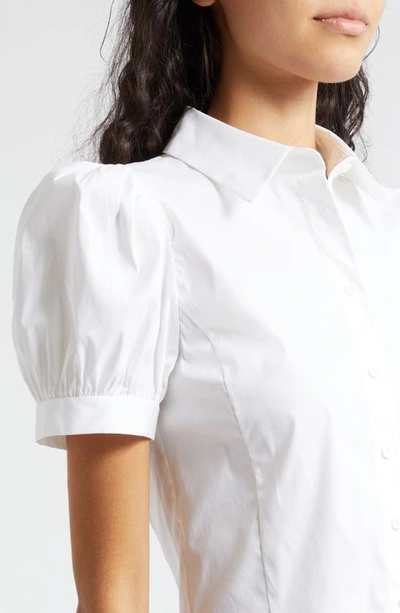 Shop Alice And Olivia Willa Puff Sleeve Crop Cotton Blend Button-up Shirt In Off White