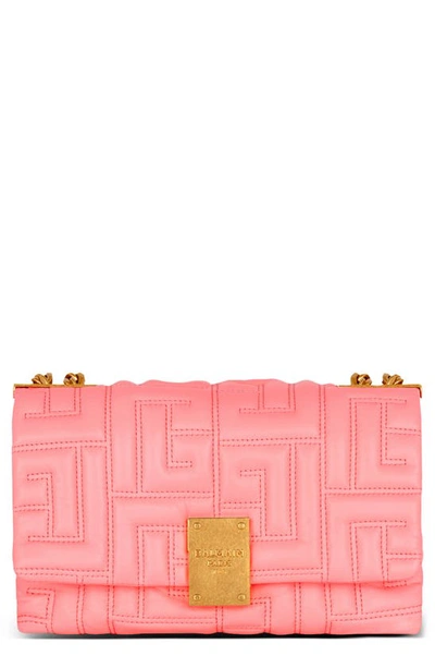 Shop Balmain 1945 Soft Monogram Quilted Lambskin Leather Shoulder Bag In Pink