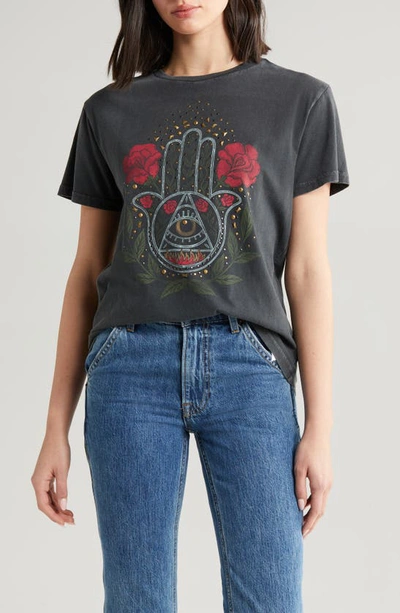 Shop Lucky Brand Rose Hamsa Cotton Graphic Boyfriend T-shirt In Jet Black