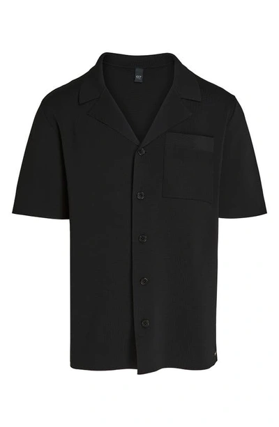 Shop Alphatauri Fanoa Short Sleeve Button-up Knit Shirt In Black