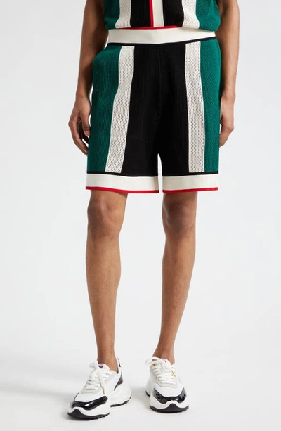 Shop Casablanca Stripe Cotton Knit Shorts In Green/ White Stripe