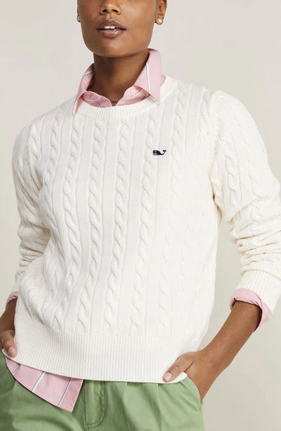 Shop Vineyard Vines Cable Stitch Cotton Sweater In Marshmallow