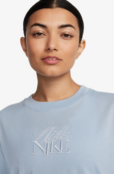 Shop Nike Oversize Embroidered T-shirt In Light Armory Blue/ Grey