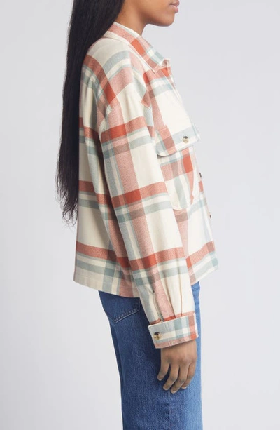 Shop Brixton Bowery Plaid Flannel Button-up Shirt In White Smoke/ Terracotta