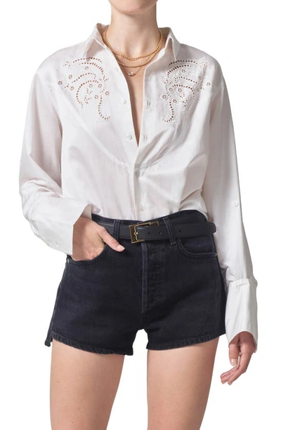 Shop Citizens Of Humanity Dree Embroidered Silk Blend Button-up Shirt In Optic White