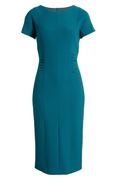Shop Hugo Boss Dakela Ruched Sheath Dress In Emerald Night