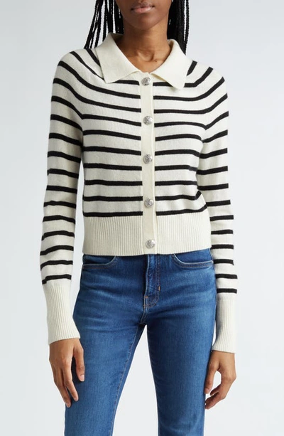 Shop Veronica Beard Cheshire Cashmere Cardigan Sweater In Off White Black