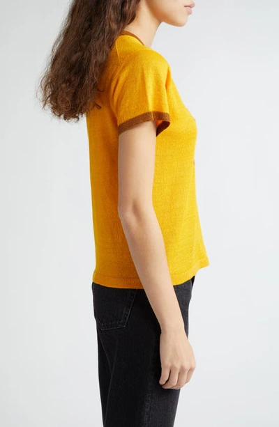 Shop Yanyan Campus Embroidered Linen Knit Top In Marigold