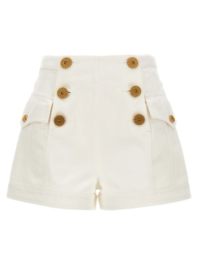 Shop Balmain Logo Buttons Shorts In White