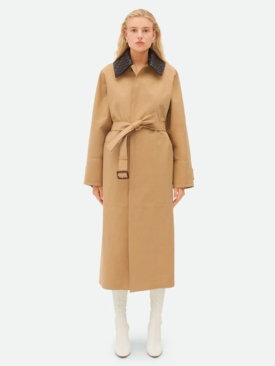 Shop Bottega Veneta Cotton Trench Coat With Braided Collar Clothing In Nude & Neutrals