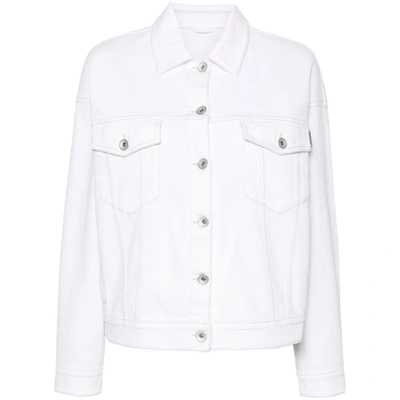 Shop Brunello Cucinelli Denim Jacket With Pockets In White