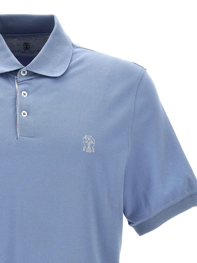 Shop Brunello Cucinelli Logo Cotton Polo Shirt In Clear Blue