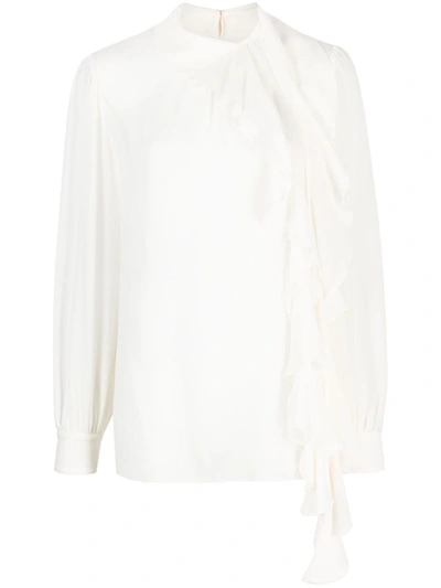 Shop Dolce & Gabbana Frilled-trim Silk Blouse In White