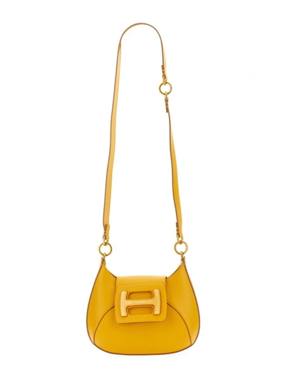 Shop Hogan H-bag Hobo Mini Leather Handbag In Yellow