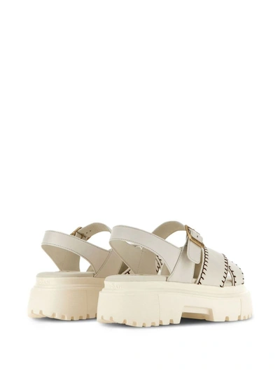Shop Hogan White And Brown Leather Sandals