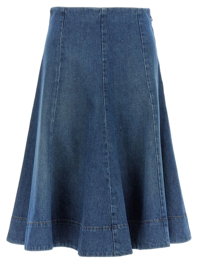 Shop Khaite Lennox Denim Midi Skirt In Clear Blue
