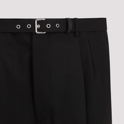 Shop Prada Belted Wool Straight-leg Trousers In Nero