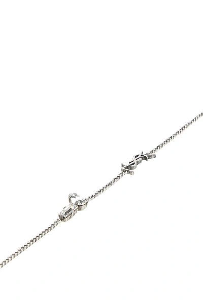 Saint Laurent Monogram-logo Gemstone Bracelet In Silver