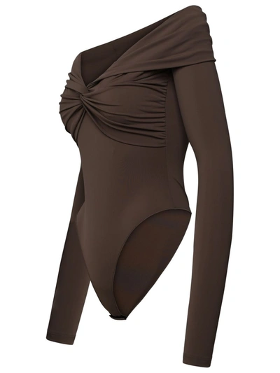 Shop The Andamane Kendall Taupe Nylon Bodysuit In Brown