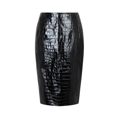 Shop Versace Midi Skirt With Crocodile Effect In Black