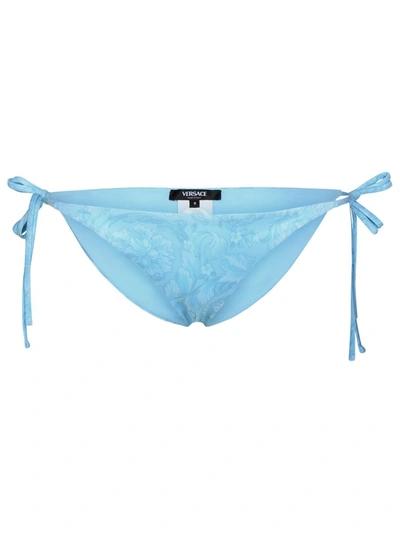 Shop Versace 'baroque' Light Blue Polyester Blend Bikini Bottoms