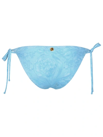 Shop Versace 'baroque' Light Blue Polyester Blend Bikini Bottoms