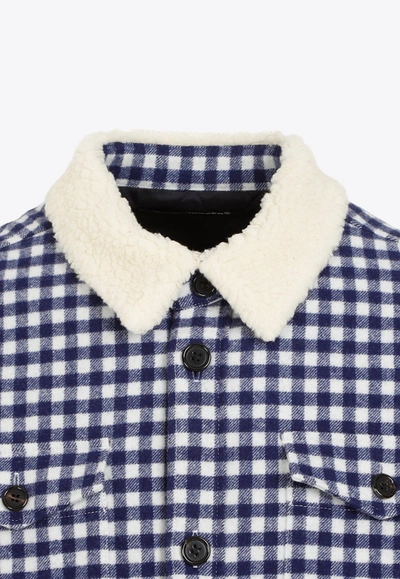 Shop Undercover Checked Wool Bomber Jacket In Navy