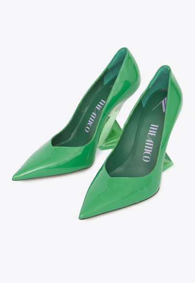 Shop Attico Cheope 105 Geometric Leather Pumps In Green
