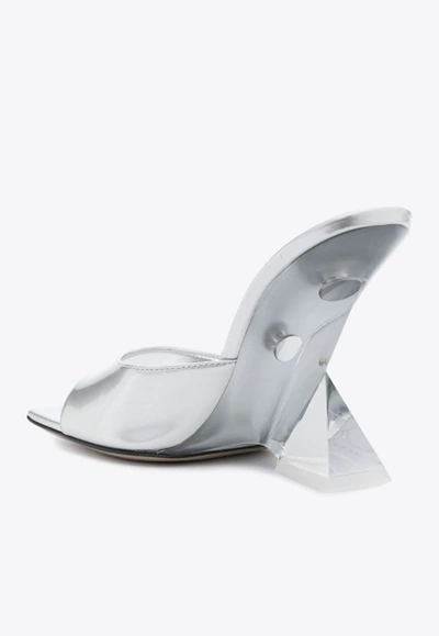 Shop Attico Cheope 105 Metallic Leather Sandals In Silver