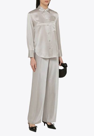 Shop Vince Classic Long-sleeved Silk Shirt In Grey
