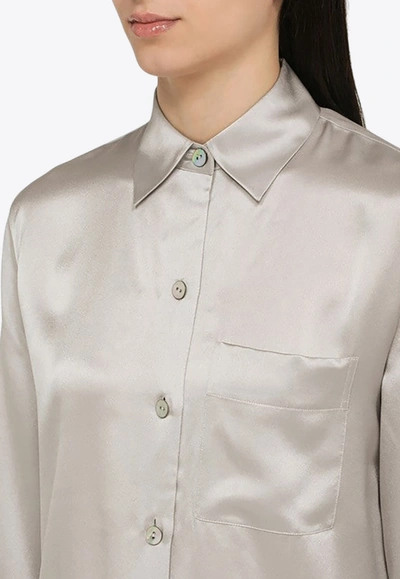 Shop Vince Classic Long-sleeved Silk Shirt In Grey