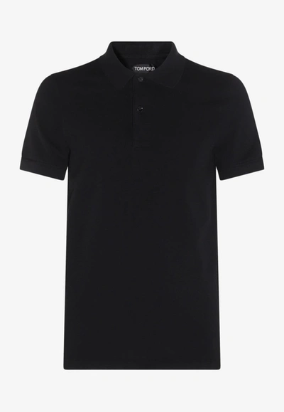 Tom Ford Logo Embroidery Cotton Polo Shirt In Black